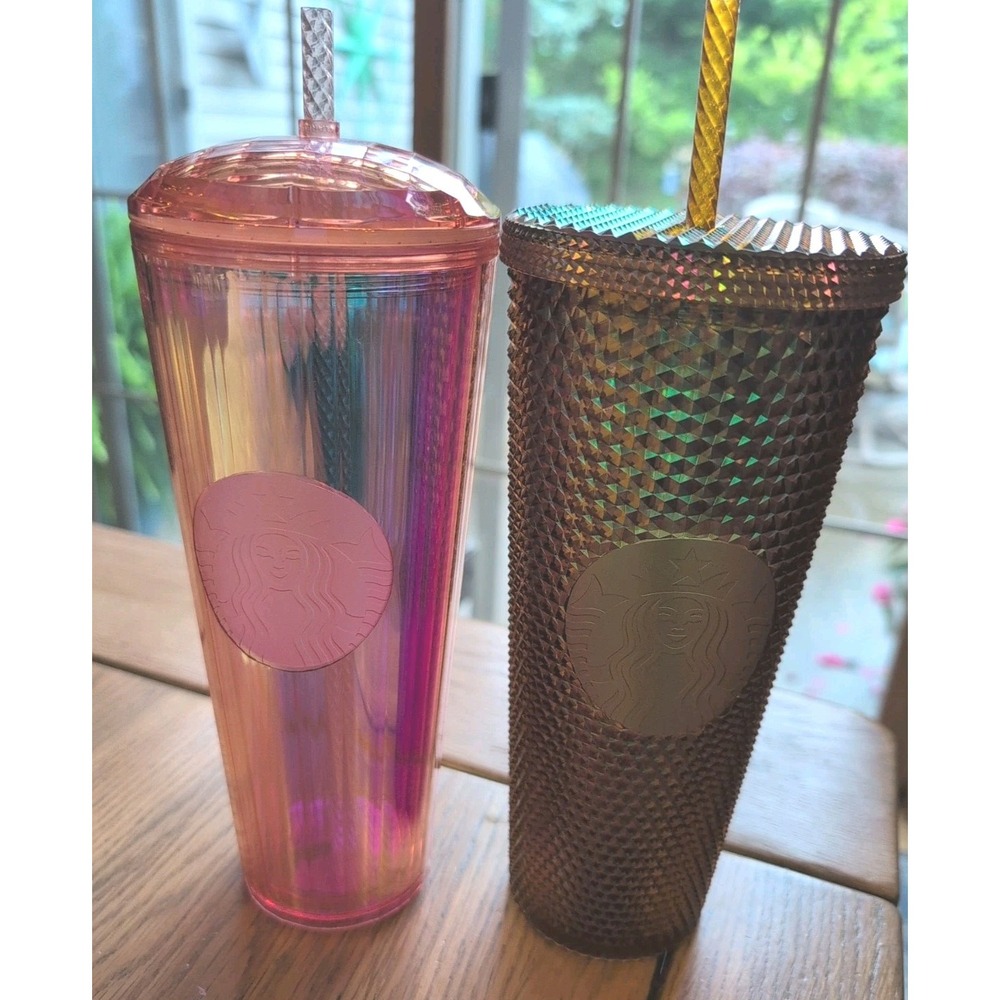 Starbucks Venti 24 Oz Cold Cups Rose Kaleidoscope & 50th Anniversary set of (2)